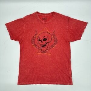 Von Dutch Skull Graphic T-Shirt Red Acid Wash Y2K Grunge Streetwear Skater Tee L